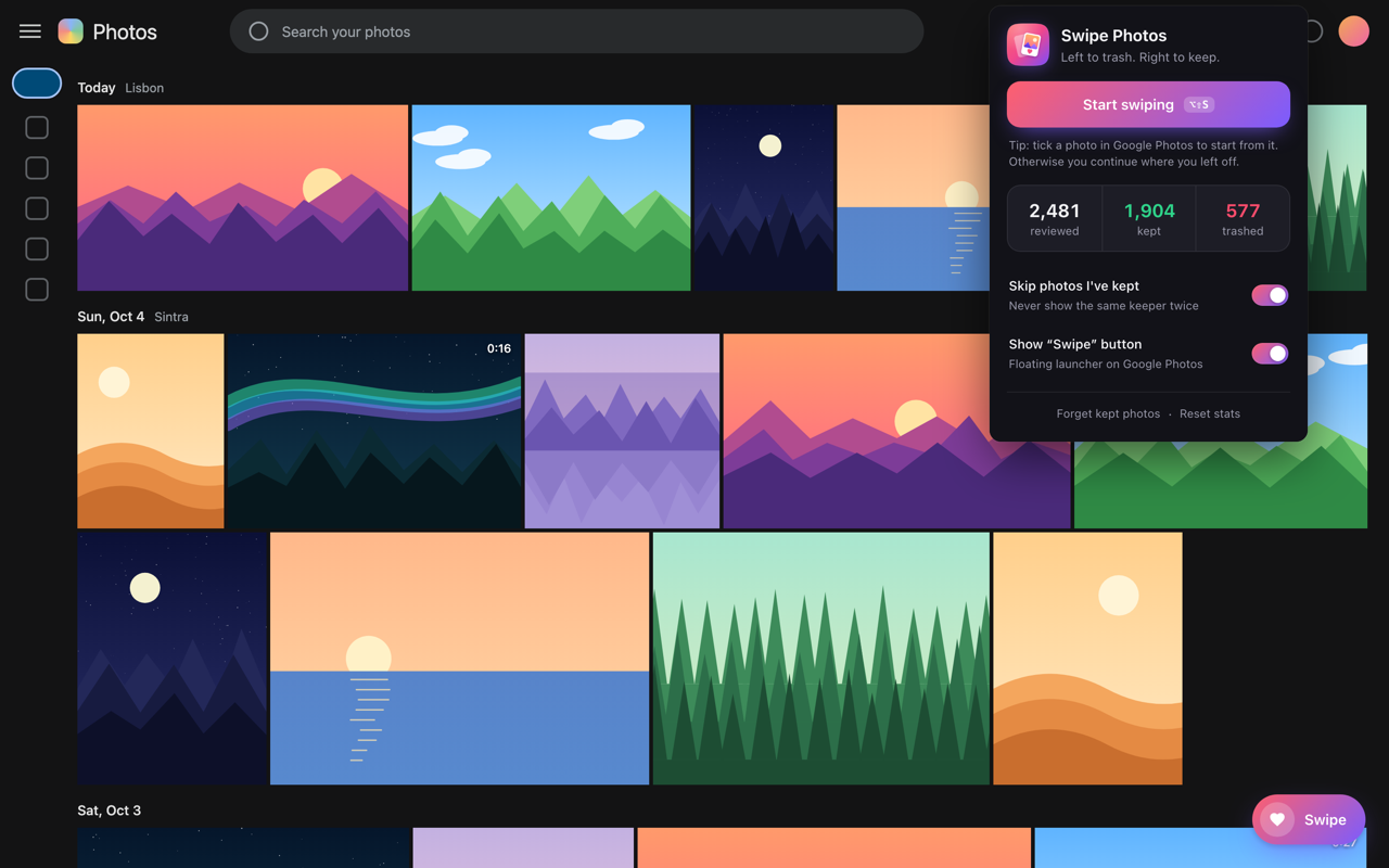 Chrome swipe photos popup